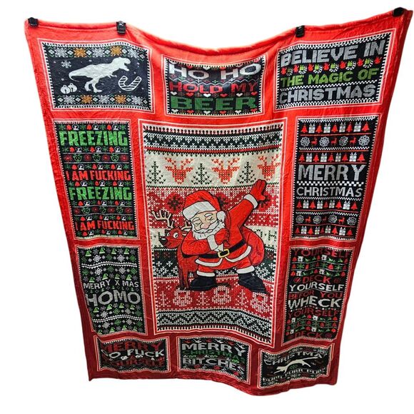 Festive Christmas Blanket with Santa and Rudolph Nordic Pattern Holiday Throw - Picture 1 of 7